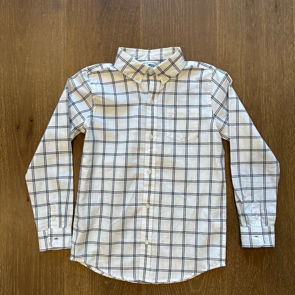 Janie and Jack white plaid flannel shirt size 7